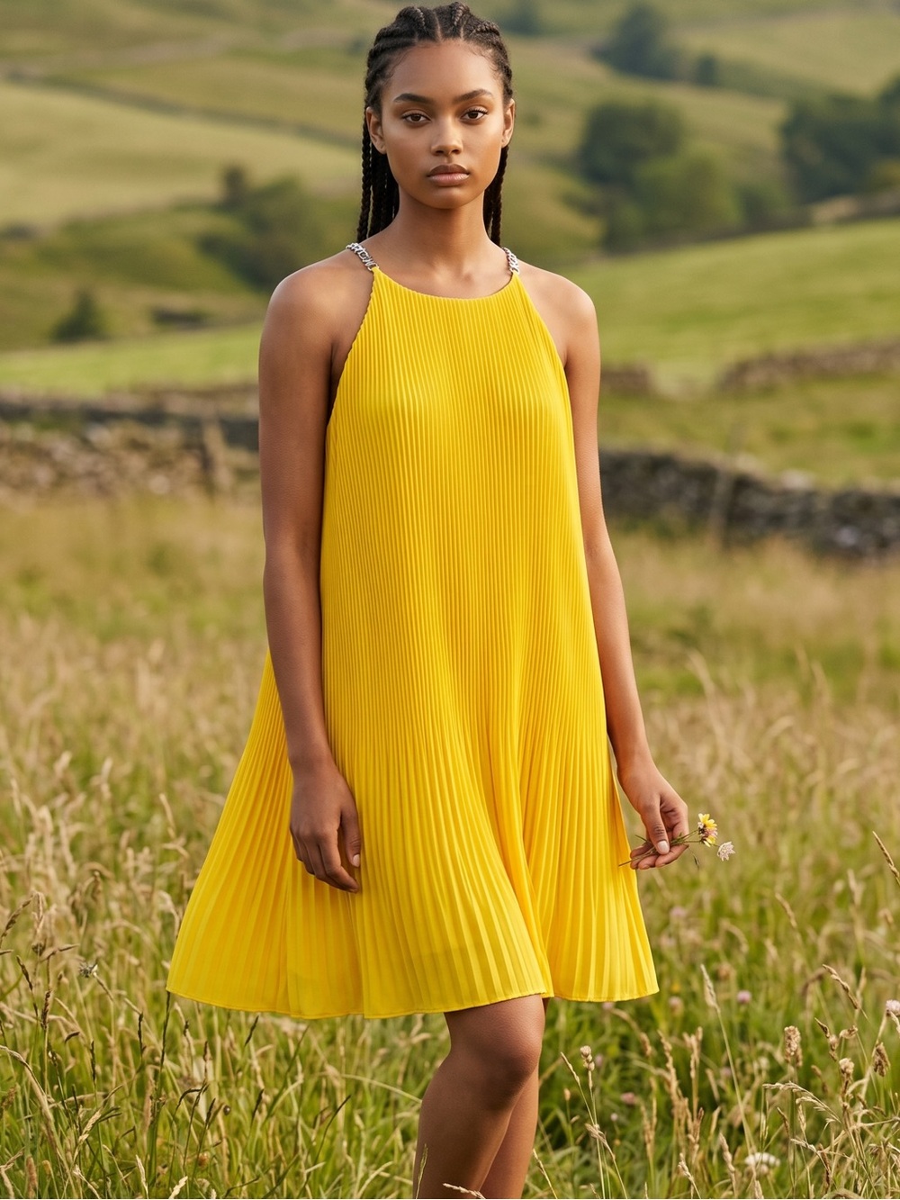 Michael Kors women’s XL halter fluted mini dress dandelion yellow metal logo new